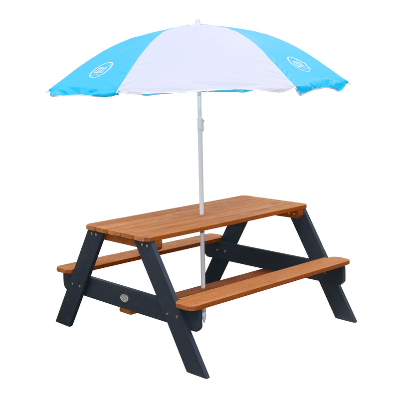 AXI Nick Picnicbord Antracit/Brun - Parasol Blå/Hvid