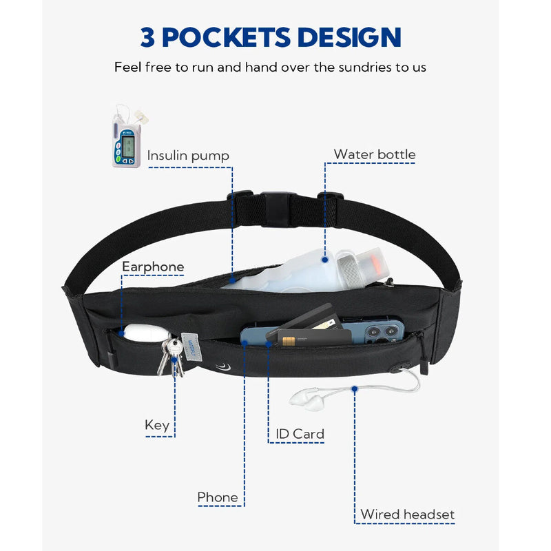 Waterfly Løbebælte 3.0 Sort Unisex Lycra 1L med Reflekser og Hovedtelefonudgang (Refurbished B)