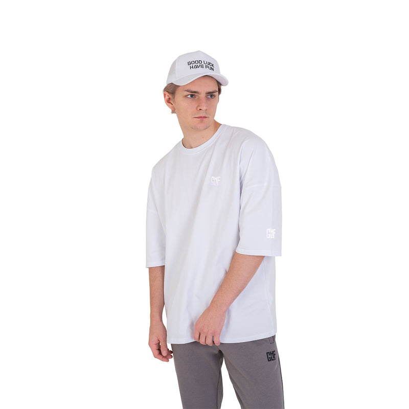 FragON - holografisk logo oversize T-shirt hvid, L/XL