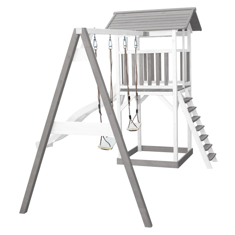 AXI Beach Tower Legetårn med Dobbelt Gynge Grå/Hvid - Hvid Rutsjebane