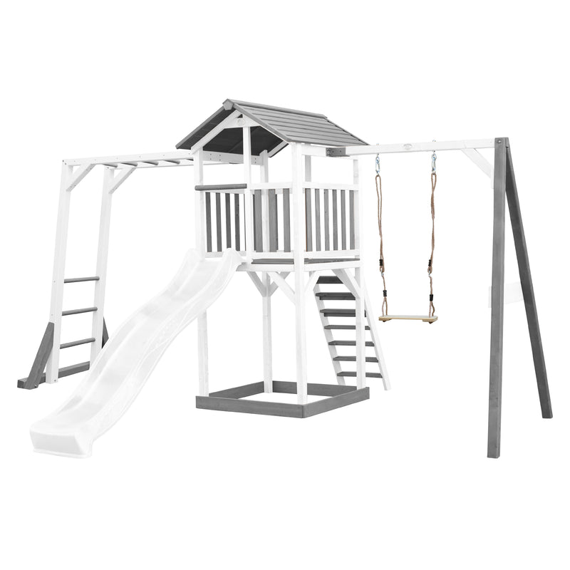 AXI Beach Tower Legetårn med Klatrestativ og Enkelt Gynge Grå/Hvid - Hvid Rutsjebane