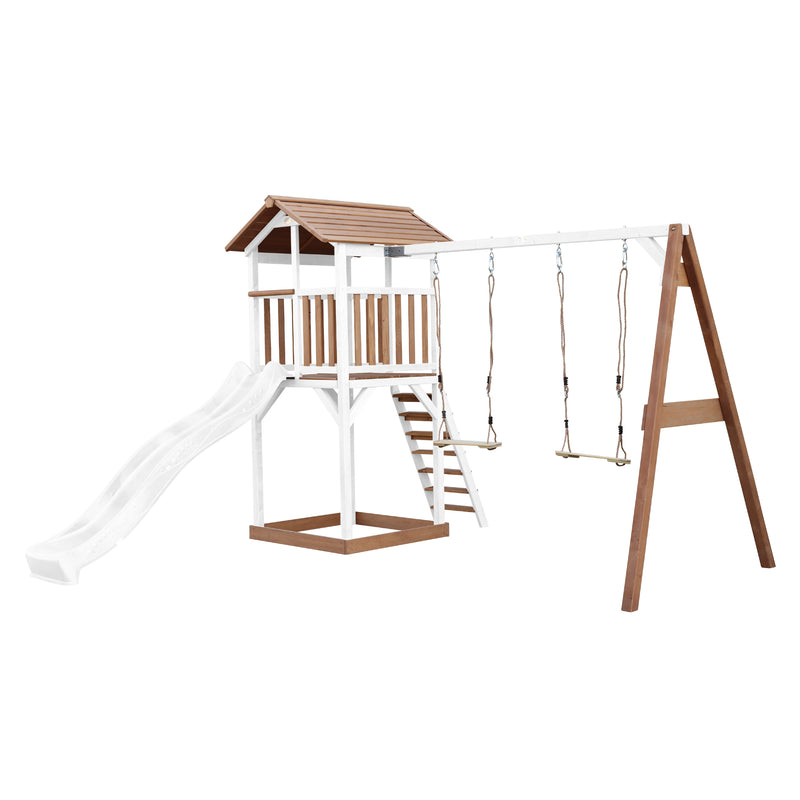 AXI Beach Tower Legetårn med Dobbelt Gynge Brun/Hvid - Hvid Rutsjebane