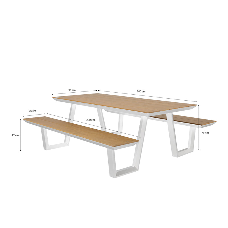 AXI Nori Picnicbord med 2 bænke - Hvid/Teak-look Polywood
