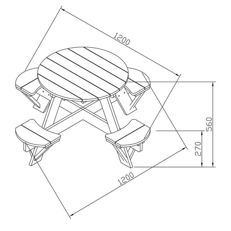AXI UFO Picnicbord Rundt - Regnbue