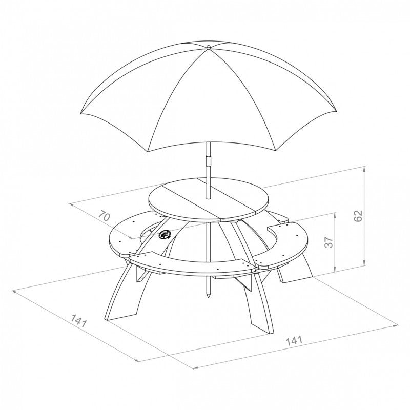 Orion rund bænk med parasol