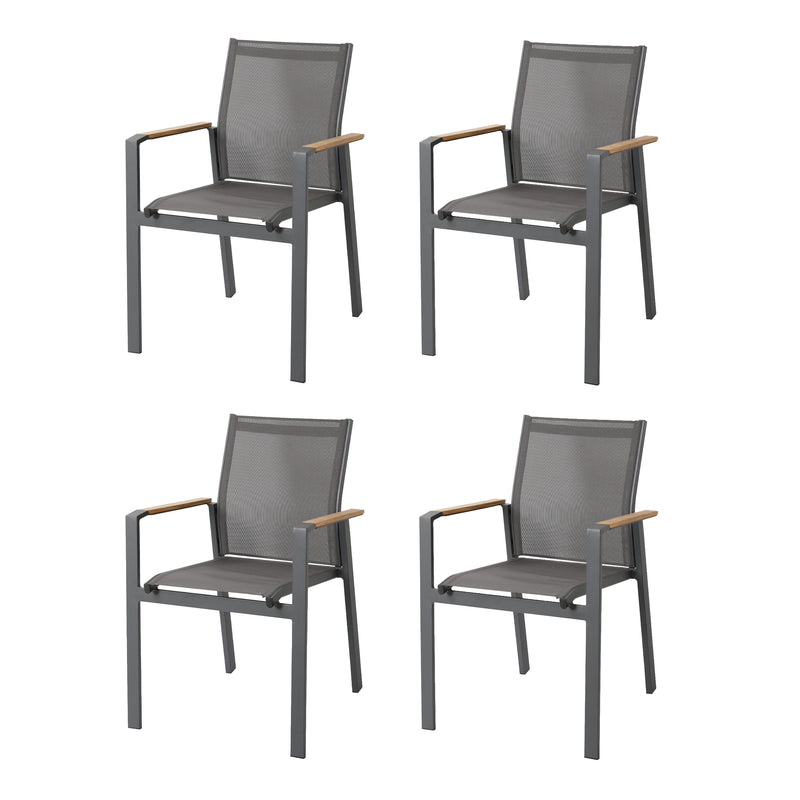 AXI Alva Aluminium Havestole Antracit/Teak – Sæt med 4 stk.