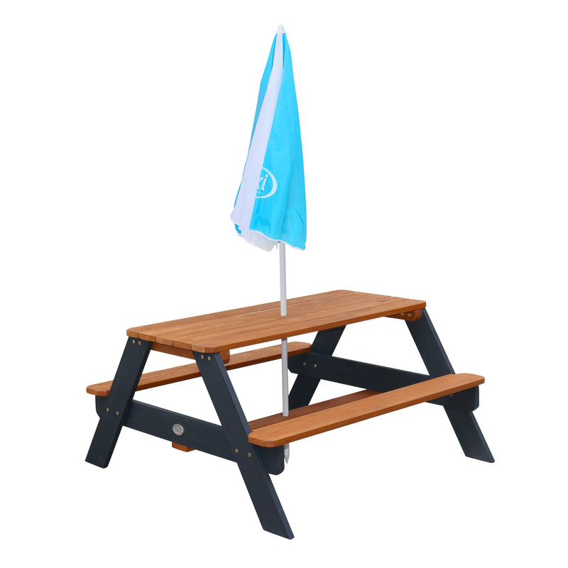 AXI Nick Picnicbord Antracit/Brun - Parasol Blå/Hvid