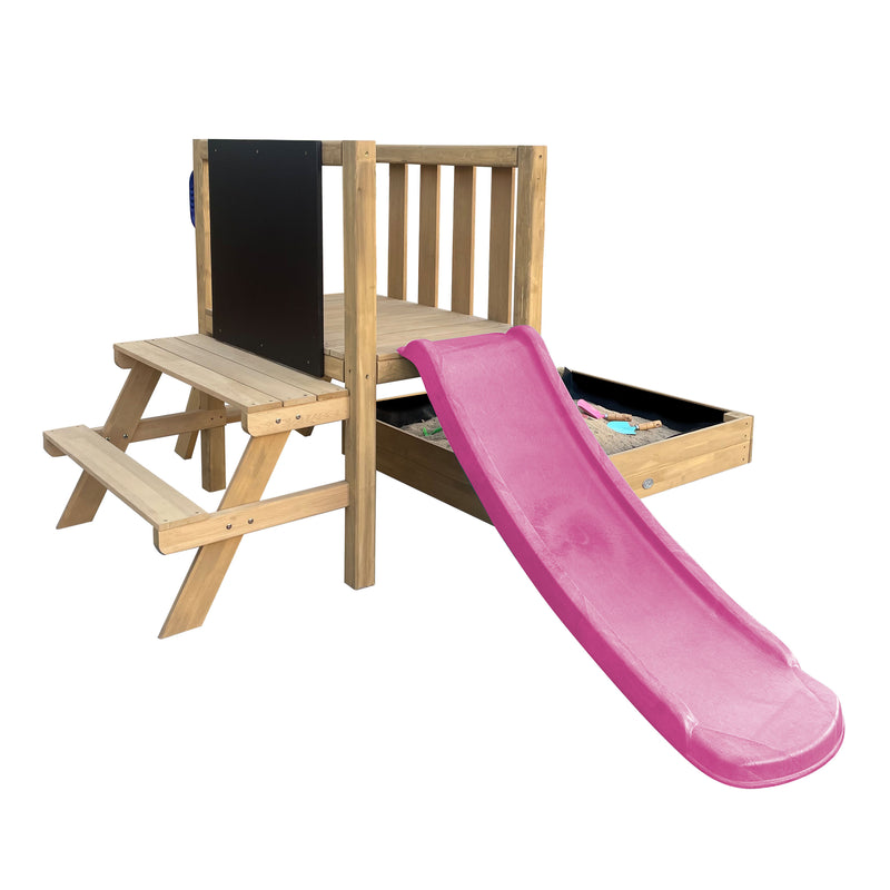 AXI Leah Mini Legetårn med Sandkasse, Picnicbord og Tavle – Lilla Rutsjebane