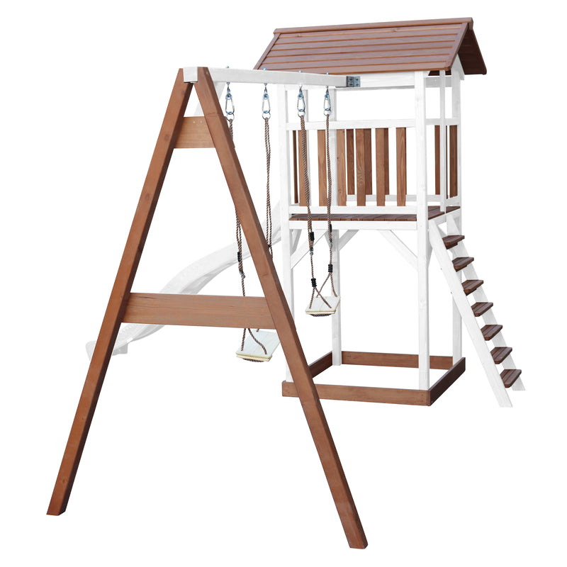 AXI Beach Tower Legetårn med Dobbelt Gynge Brun/Hvid - Hvid Rutsjebane