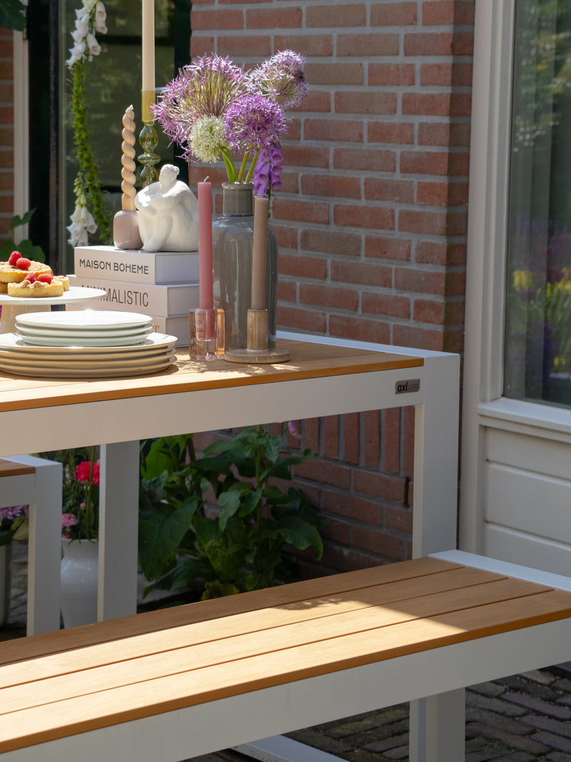 AXI Tony Havesæt med 2 bænke - Hvid/teak-look Polywood