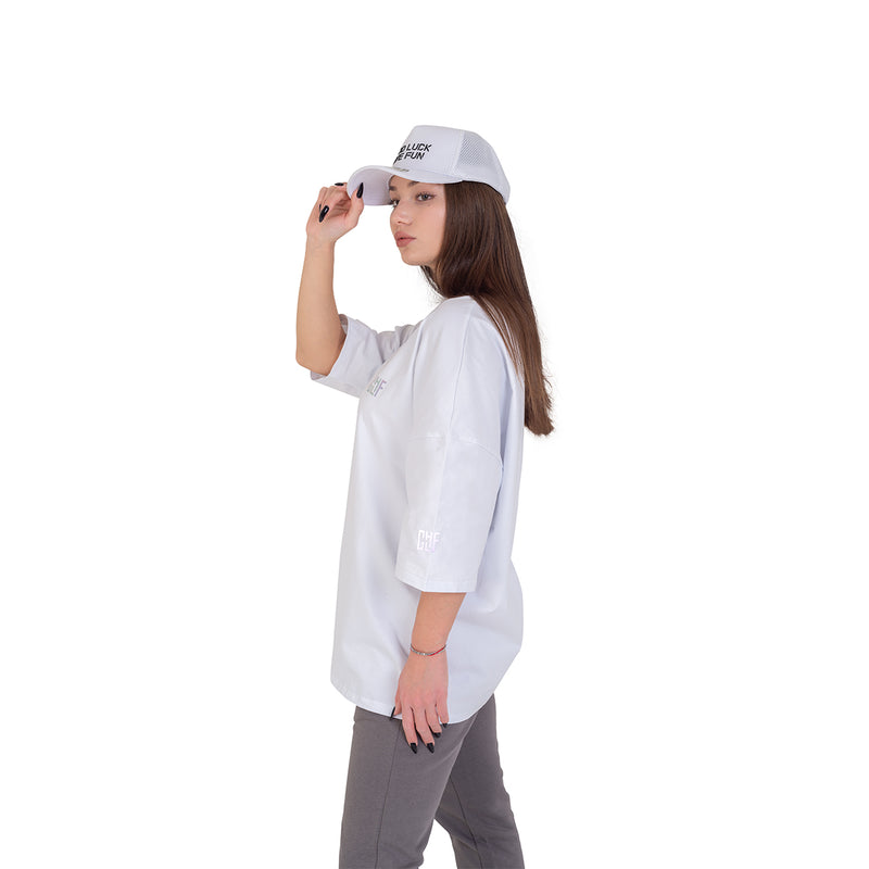 FragON - holografisk logo oversize T-shirt hvid, L/XL