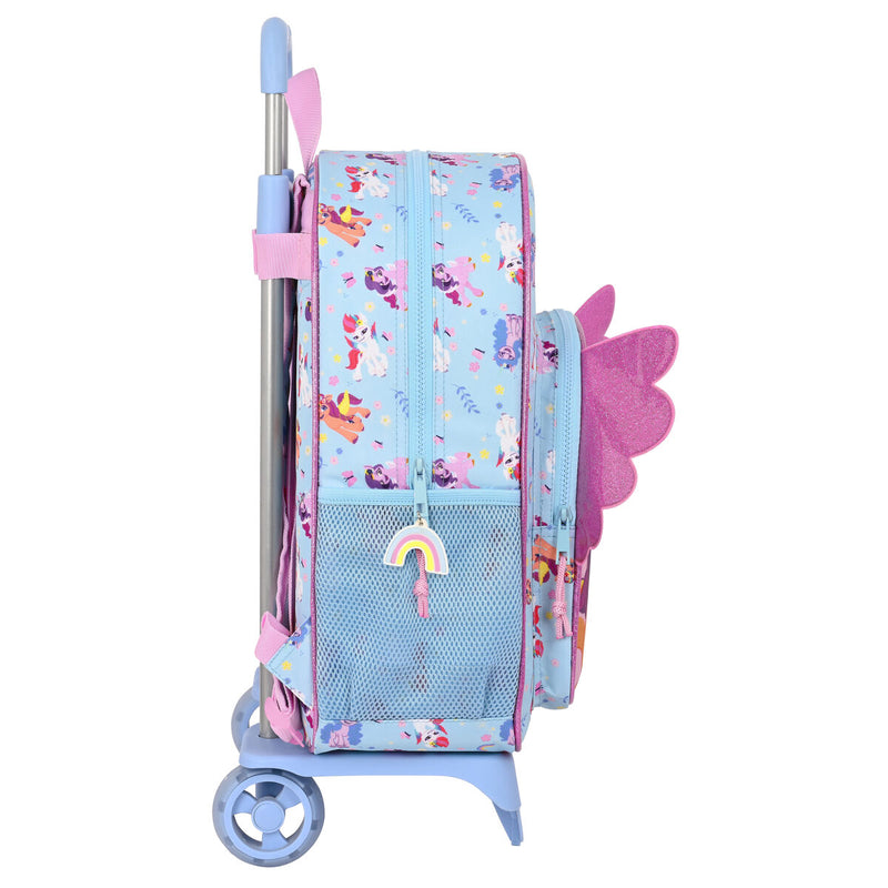 Skolerygsæk med Hjul My Little Pony Wild & free Blå Pink 33 x 42 x 14 cm