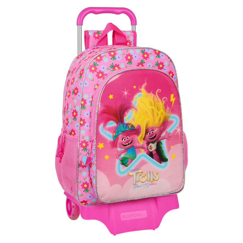Skolerygsæk med Hjul Trolls Pink 33 x 42 x 14 cm