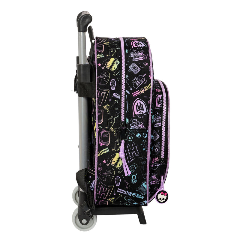 Skolerygsæk med Hjul Monster High Sort 28 x 34 x 10 cm