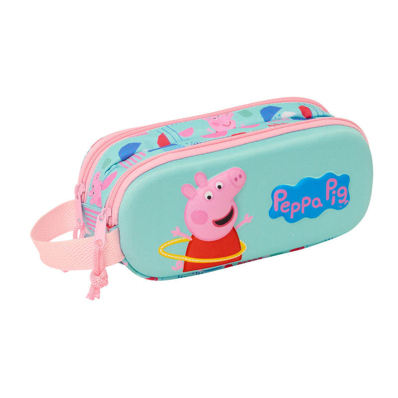 Dobbelt carry-all Peppa Pig Grøn Pink 21 x 8 x 6 cm 3D