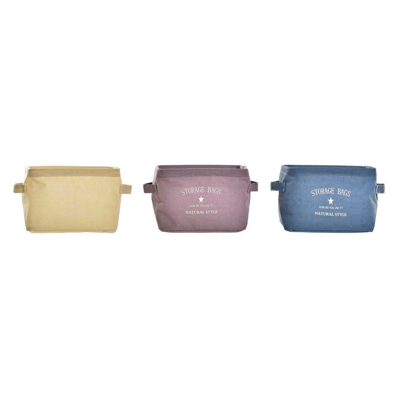 Kurv DKD Home Decor Gul Blå Rødbrun Lærred Moderne 20 x 16 x 15 cm (3 enheder)