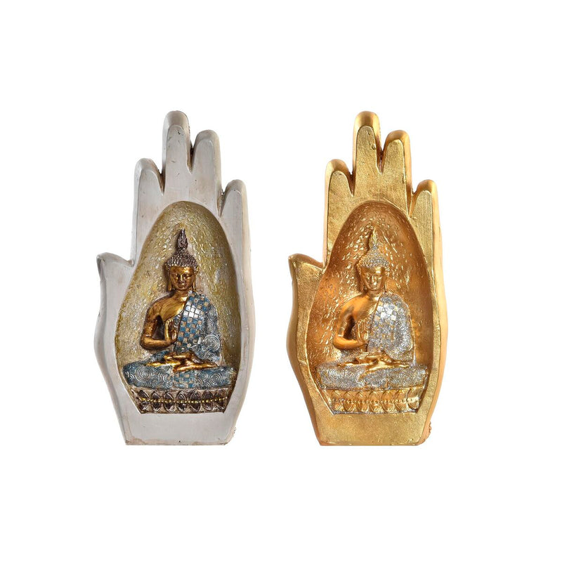 Dekorativ figur DKD Home Decor Grå Gylden Buddha Harpiks (10 x 7,2 x 20,9 cm) (2 enheder)