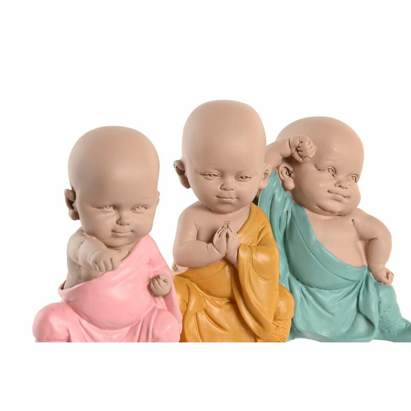 Dekorativ figur DKD Home Decor Blå Pink Gul Harpiks Munk (8 x 5,5 x 12,7 cm) (3 enheder)