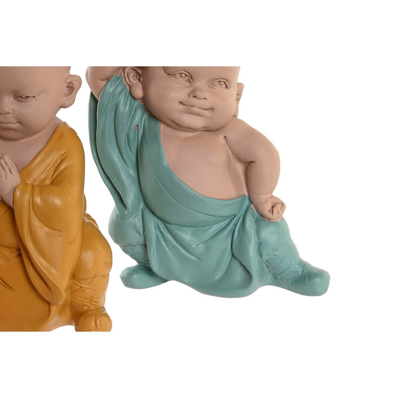 Dekorativ figur DKD Home Decor Blå Pink Gul Harpiks Munk (8 x 5,5 x 12,7 cm) (3 enheder)