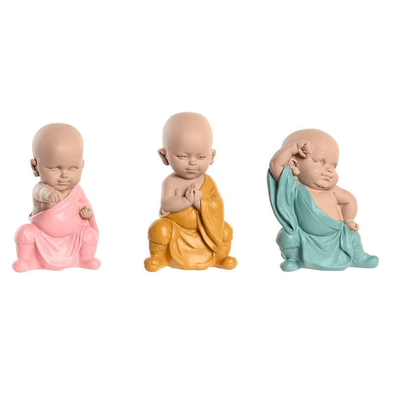 Dekorativ figur DKD Home Decor Blå Pink Gul Harpiks Munk (8 x 5,5 x 12,7 cm) (3 enheder)