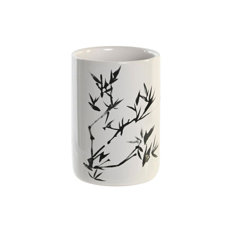 Tandbørsteholder DKD Home Decor Hvid Sort Gummitræ Stentøj 7,6 x 7,6 x 11 cm (12 enheder)