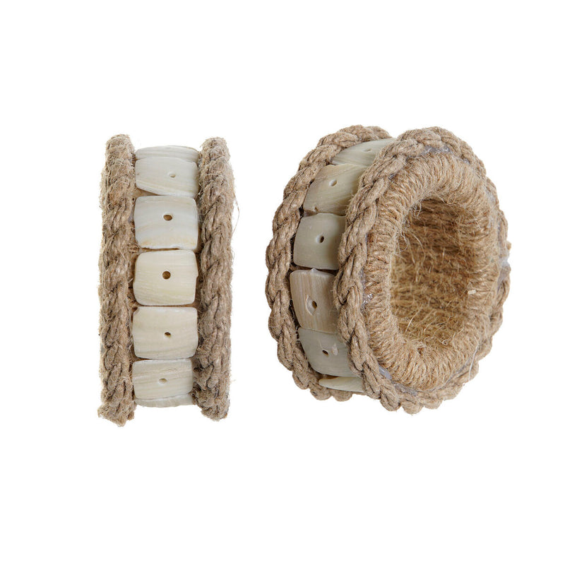 Servietring DKD Home Decor Natur Jute Harpiks Aluminium 6 x 3 x 6 cm 4 Dele