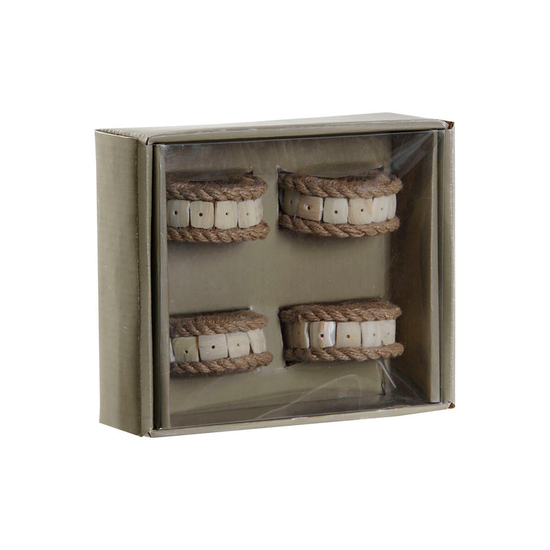 Servietring DKD Home Decor Natur Jute Harpiks Aluminium 6 x 3 x 6 cm 4 Dele