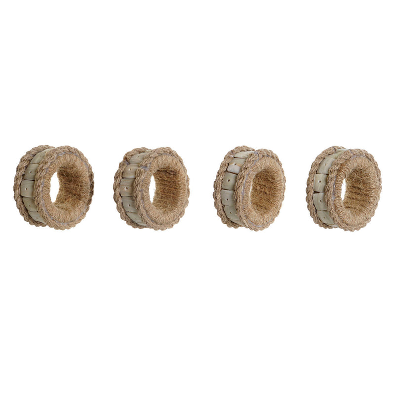 Servietring DKD Home Decor Natur Jute Harpiks Aluminium 6 x 3 x 6 cm 4 Dele