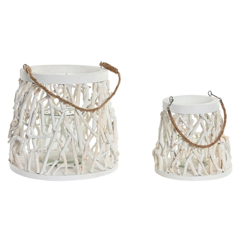 Lyseholder Home ESPRIT Hvid Træ Krystal 35 x 35 x 32 cm (2 enheder)