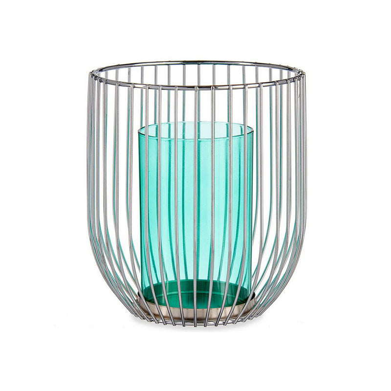 Lyseholder Gift Decor Blå Sølvfarvet Sølv Metal Glas 15 x 17 x 15 cm Bur