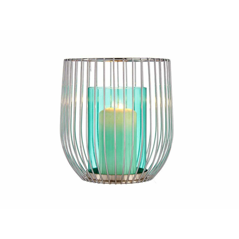 Lyseholder Gift Decor Blå Sølvfarvet Sølv Metal Glas 15 x 17 x 15 cm Bur