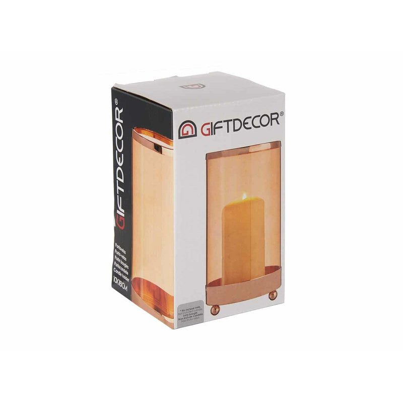 Lyseholder Kobber Rav Cylinder Metal Glas (9,7 x 16,5 x 9,7 cm)