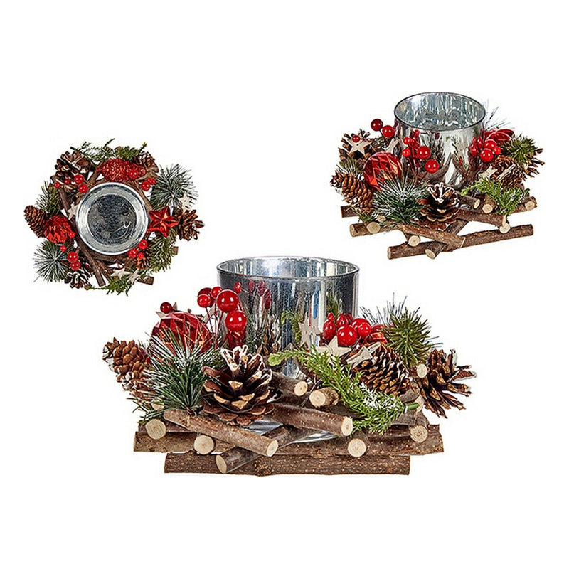 Julelys Holder Krist+ Rød Grøn Sølvfarvet Natur 20 x 11 x 20 cm