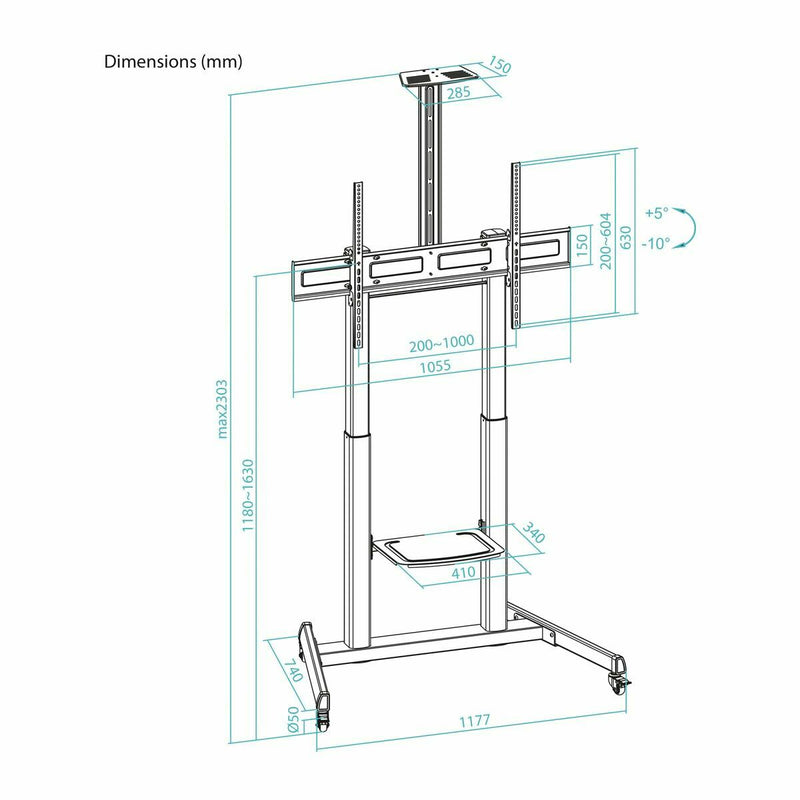TV-stativ med hjul TooQ FS20406HM-B 60" 100" 120 kg 130 Kg (Refurbished A)