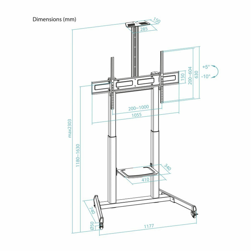 TV-stativ med hjul TooQ FS20406HM-B 60" 100" 120 kg 130 Kg (Refurbished A)