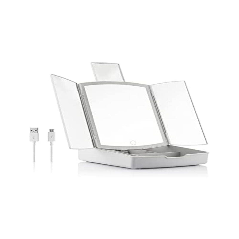 3-i-1 sammenklappeligt LED-spejl med makeup-organiser InnovaGoods Hvid (Refurbished B)