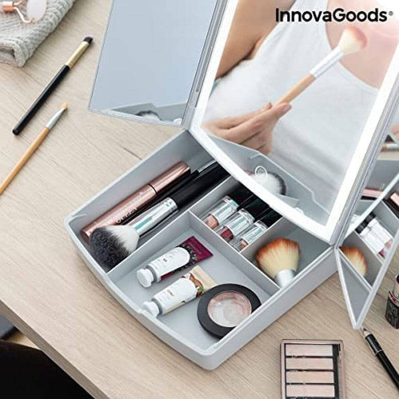 3-i-1 sammenklappeligt LED-spejl med makeup-organiser InnovaGoods Hvid (Refurbished B)