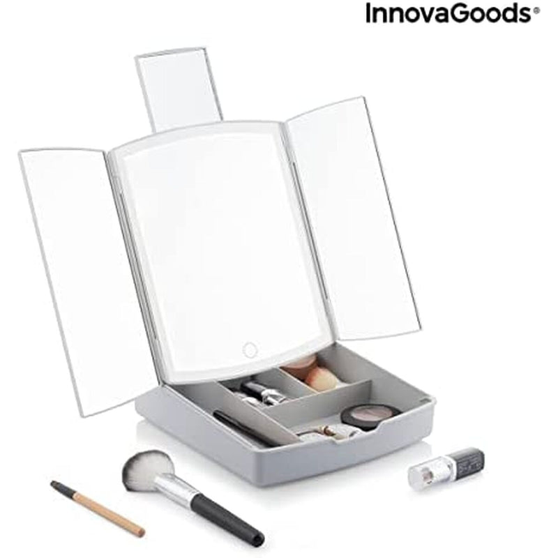 3-i-1 sammenklappeligt LED-spejl med makeup-organiser InnovaGoods Hvid (Refurbished B)