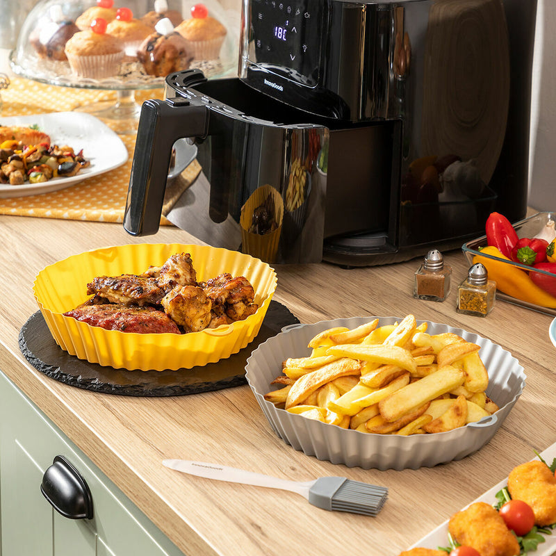 Pakke med 4 silikonekurve med håndtag til airfryer og 2 køkkenpensler InnovaGoods