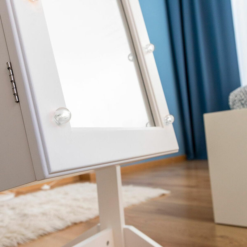 Gulvspejl med smykkeskrin og lysdioder InnovaGoods Hvid Træ Plastik (Refurbished A)