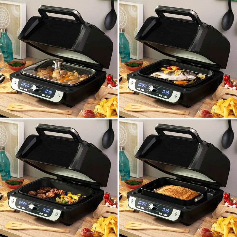 Varmluftsfrituregryde med grill, tilbehør og opskriftsbog InnovaGoods Fryinn 12-in-1 6000 Sort Stål 3400 W 6 L