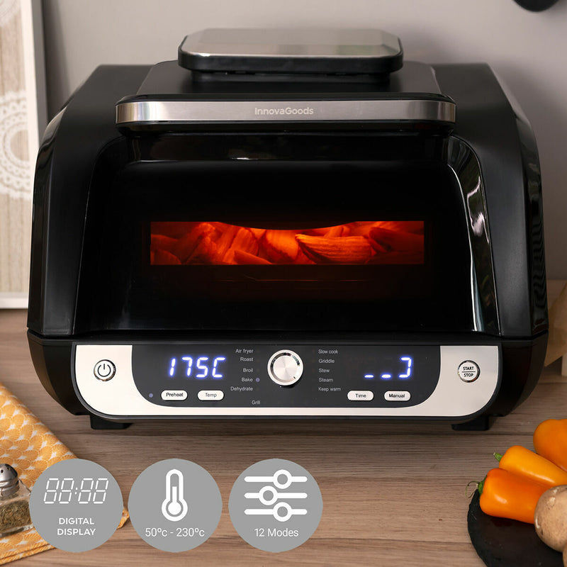 Varmluftsfrituregryde med grill, tilbehør og opskriftsbog InnovaGoods Stål 3400 W 6 L (Refurbished A)