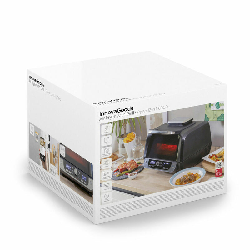 Varmluftsfrituregryde med grill, tilbehør og opskriftsbog InnovaGoods Fryinn 12-in-1 6000 Sort Stål 3400 W 6 L