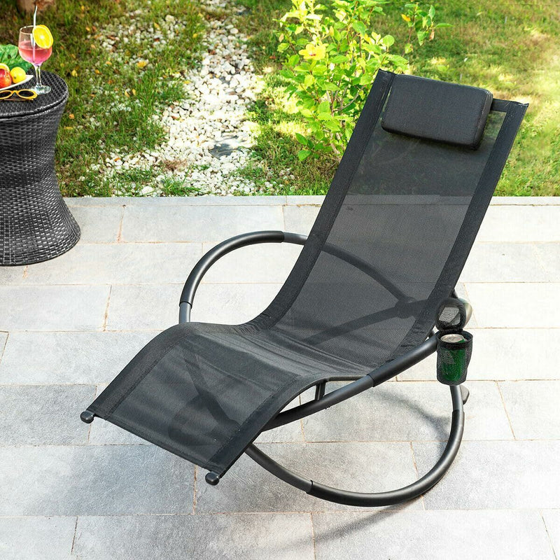 Sammenklappelig gyngende liggestol InnovaGoods ROCKING Sort (Refurbished B)