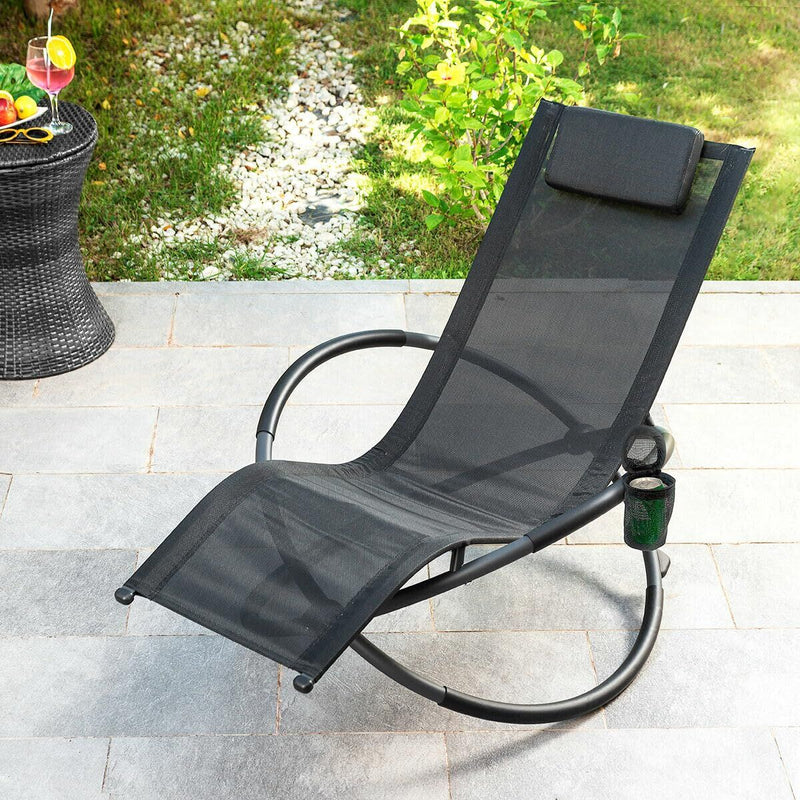 Sammenklappelig gyngende liggestol InnovaGoods ROCKING Sort (Refurbished B)