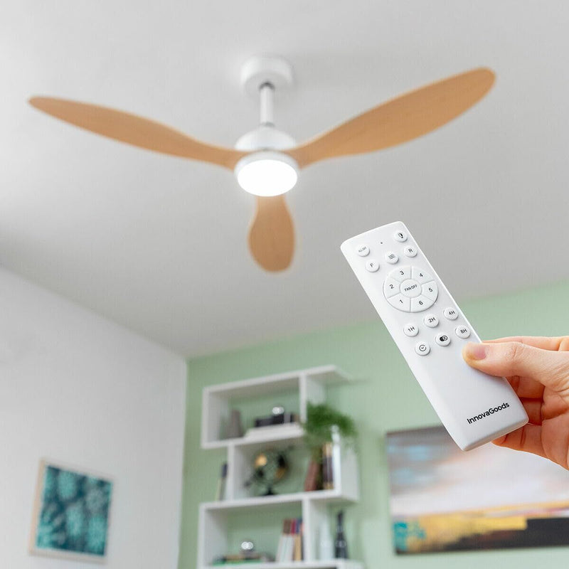 Loftsventilator med LED-lys og 3 ABS-vinger InnovaGoods 52" Ø132 cm Træ 36 W (Refurbished B)