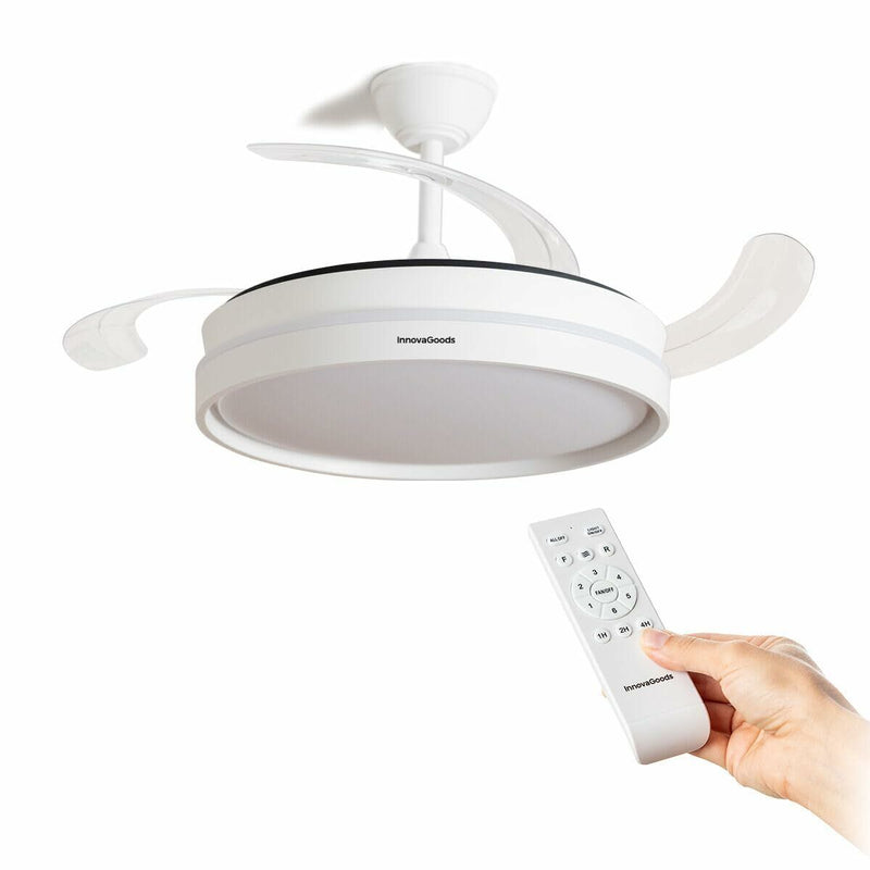 Loftventilator med lys InnovaGoods, lydsvag, indtrækkelige blade, 6 hastigheder, 3 tilstande, fjernbetjening (Refurbished B)
