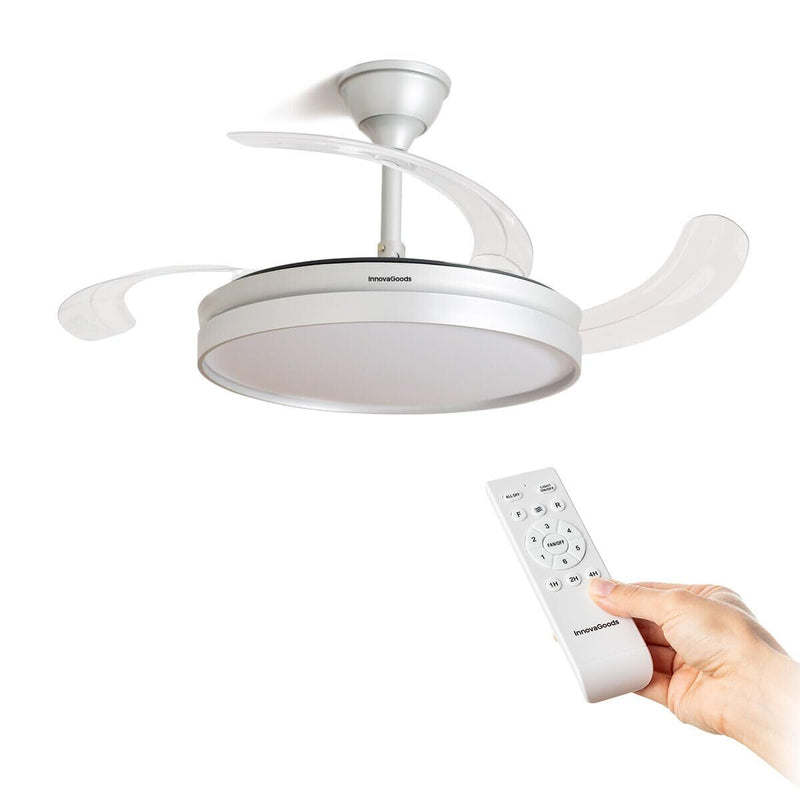 Loftsventilator med LED-lys og 4 foldbare vinger InnovaGoods Sølvfarvet 80 W Ø49-104 cm (Refurbished A)