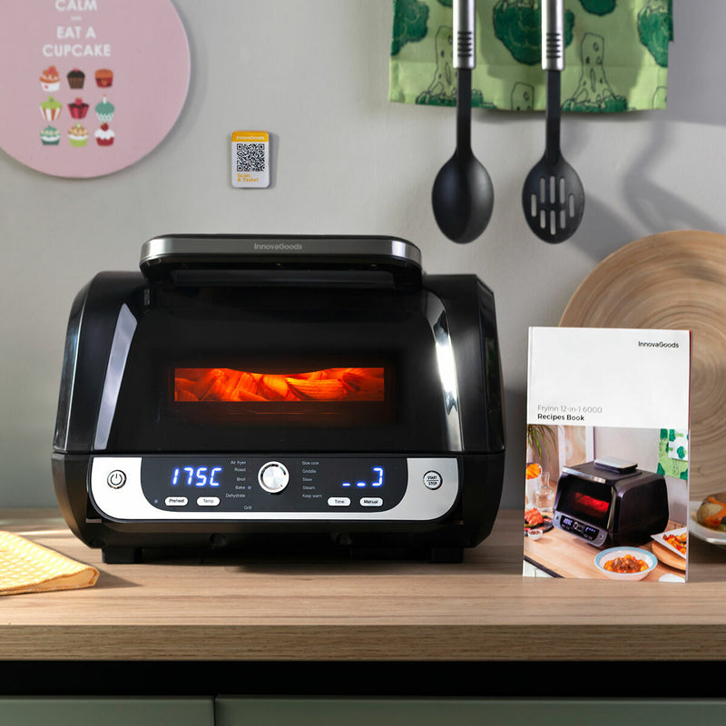 Pack Silikonekurve med børste til frituregryder og Varmluftsfrituregryde med grill, tilbehør og opskriftsbog InnovaGoods