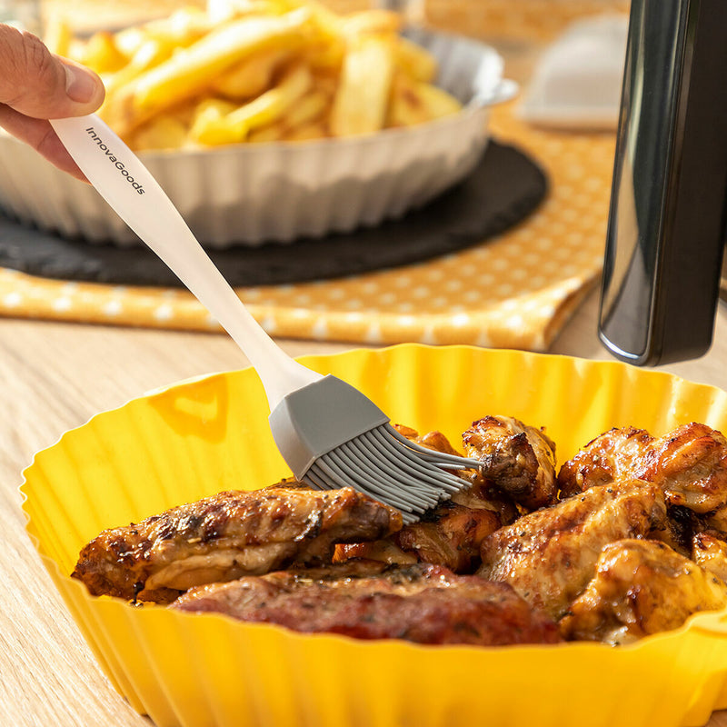 Pack Silikonekurve med børste til frituregryder og Varmluftsfrituregryde med grill, tilbehør og opskriftsbog InnovaGoods